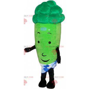 Giant green asparagus mascot surrounded by a checkered paper -