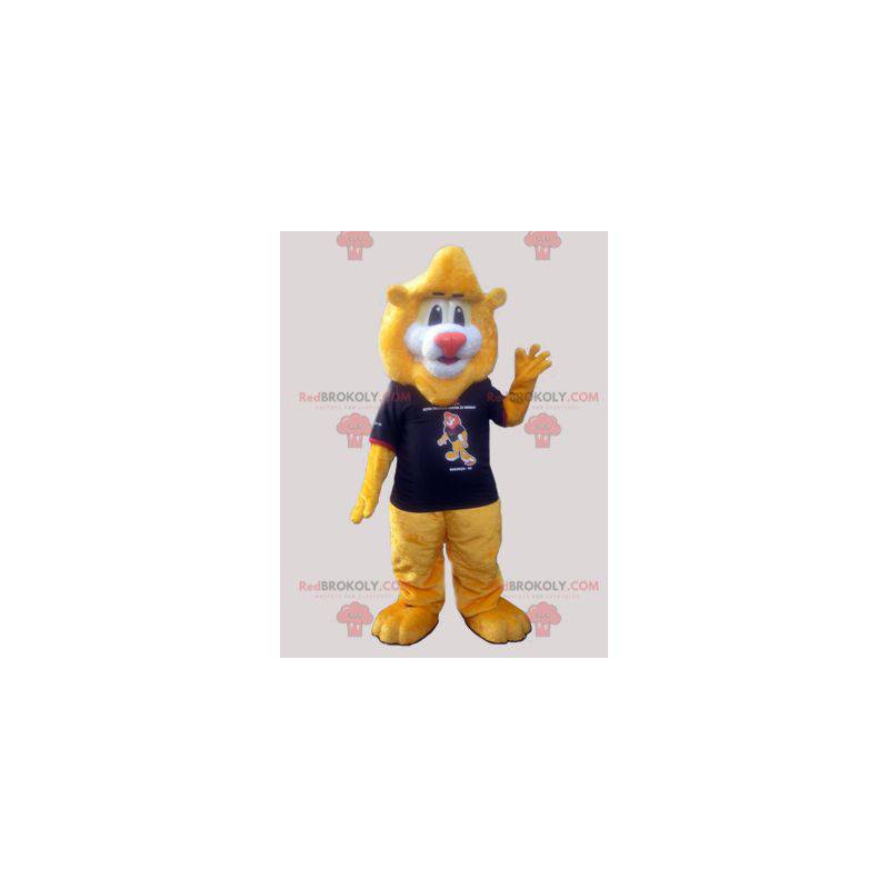 Big soft yellow lion mascot with a t-shirt - Redbrokoly.com