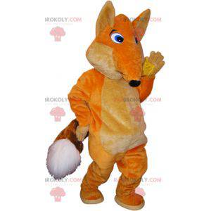 Mascotte de renard géant orange avec une grosse queue -