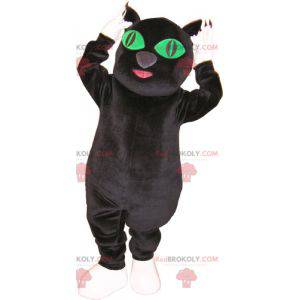Big black and white cat mascot with green eyes - Redbrokoly.com