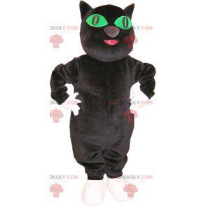 Stor svart og hvit kattemaskot med grønne øyne - Redbrokoly.com