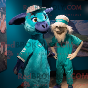 Teal Goat-mascottekostuum...