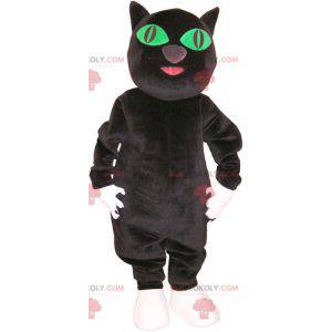 Grande mascote de gato preto e branco com olhos verdes -