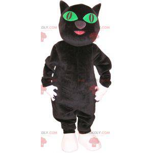 Grote zwart-witte kat mascotte met groene ogen - Redbrokoly.com