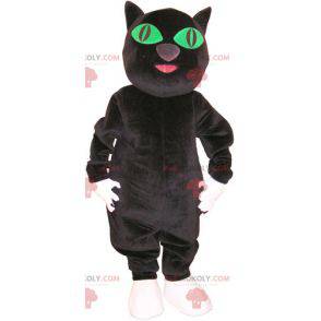 Grote zwart-witte kat mascotte met groene ogen - Redbrokoly.com