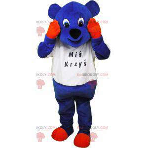 Mascotte orso blu con le mani e le zampe arancioni -