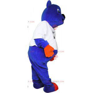 Mascotte d'ourson bleu aux mains et pattes orange -