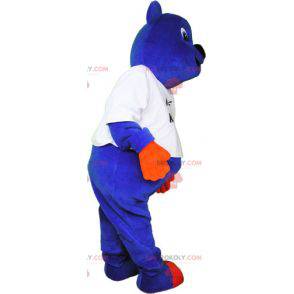 Mascotte d'ourson bleu aux mains et pattes orange -