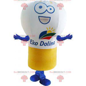 Mascot bombilla gigante blanco amarillo y azul - Redbrokoly.com