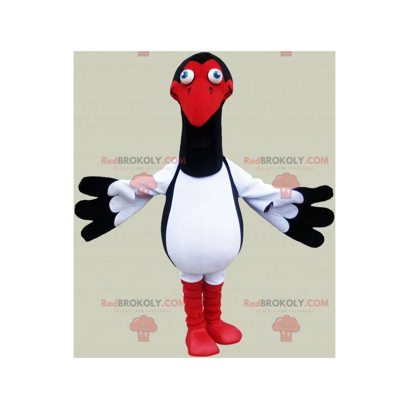 Černá a červená bílá racek maskot. Ptačí kostým - Redbrokoly.com