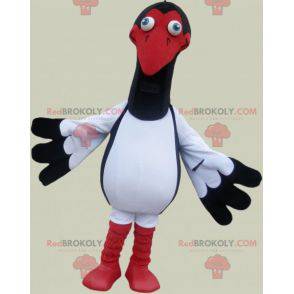 Mascotte de mouette blanche noire et rouge. Costume d'oiseau -