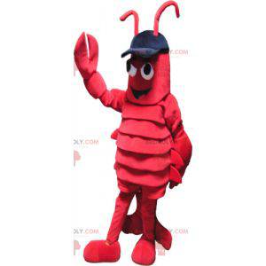Mascotte de homard géant rouge avec de grosses pinces -