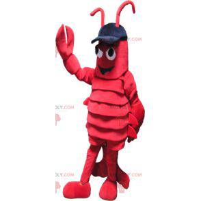 Mascotte de homard géant rouge avec de grosses pinces -