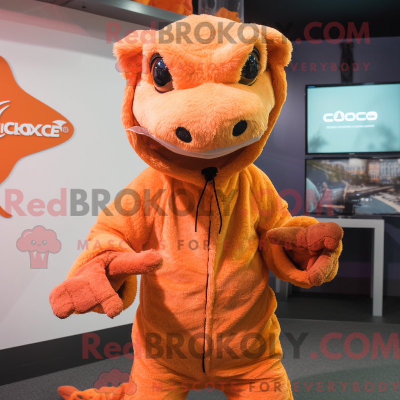 Fantasia de mascote laranja de Chupacabra com moletom e cachecóis - Mascotes chupacabras - REBROKO_240224 - RedBrokoly.com