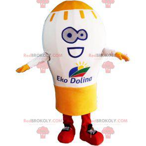 Mascot gigante bombilla de luz blanca y amarilla -