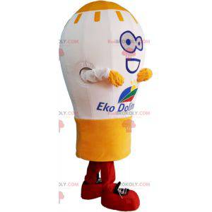 Mascot gigante bombilla de luz blanca y amarilla -