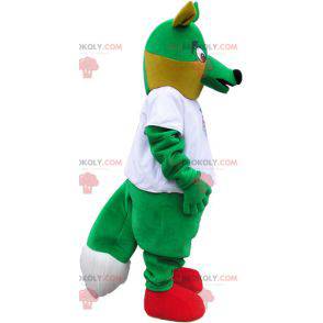 Big green fox mascot with a white t-shirt - Redbrokoly.com