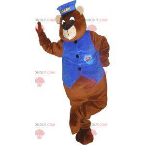 Giant brown beaver mascot with a kepi and a vest -