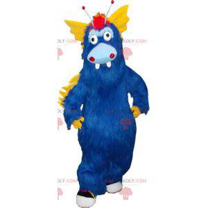 Grande mascote monstro peludo azul e amarelo - Redbrokoly.com