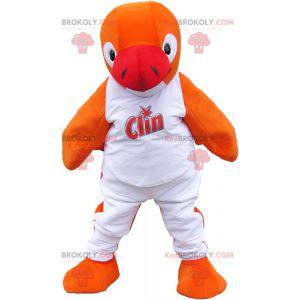 Mascota de pingüino naranja en traje blanco - Redbrokoly.com