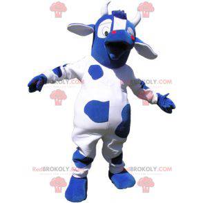 Blauwe en witte koe mascotte met grote ogen - Redbrokoly.com