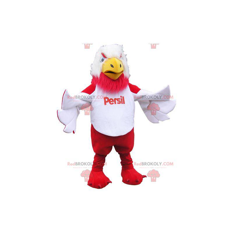 Mascote pássaro gigante branco e vermelho - Redbrokoly.com