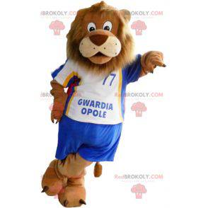 Mascote grande leão marrom em roupas esportivas - Redbrokoly.com