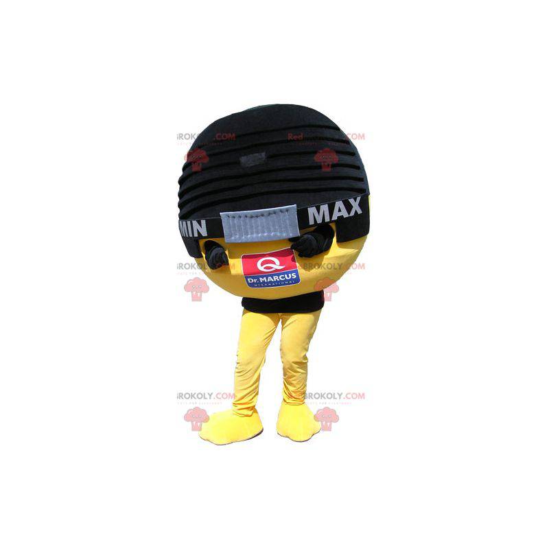 Mascote gigante de microfone preto e amarelo - Redbrokoly.com