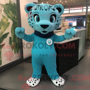 Cyan Jaguar mascot costume...