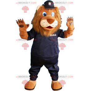 Mascote leão marrom vestido como policial - Redbrokoly.com