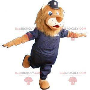 Mascote leão marrom vestido como policial - Redbrokoly.com