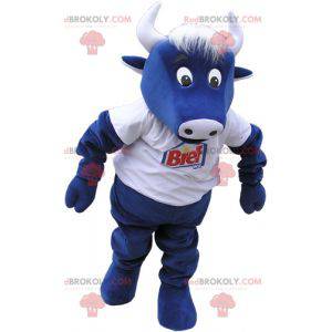 Mascota de la vaca azul con una camiseta blanca - Redbrokoly.com