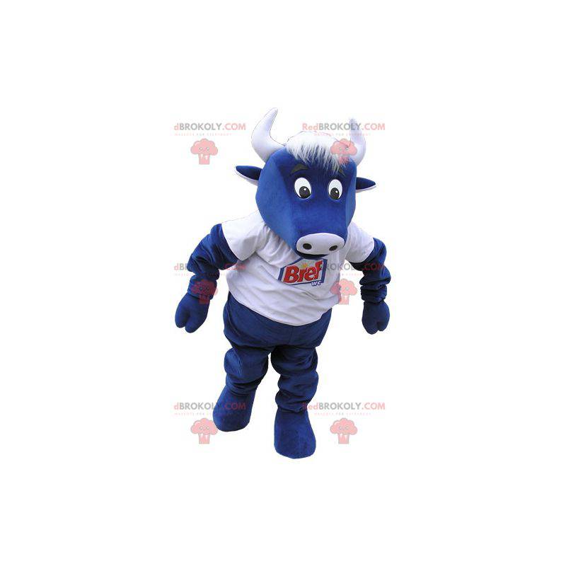 Mascote da vaca azul com uma camiseta branca - Redbrokoly.com