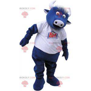 Mascota de la vaca azul con una camiseta blanca - Redbrokoly.com