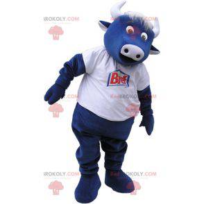 Mascote da vaca azul com uma camiseta branca - Redbrokoly.com