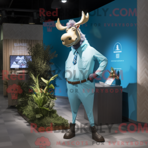 Cyan Elk maskot kostume...