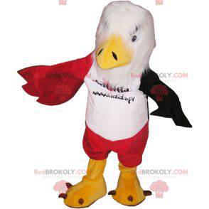 Mascot águila blanca roja y negra con pantalones cortos rojos -