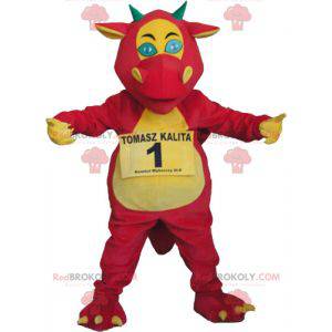 Mascotte de dragon géant rouge jaune et vert - Redbrokoly.com