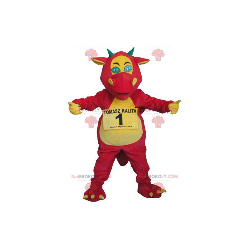 Mascotte de dragon géant rouge jaune et vert - Redbrokoly.com