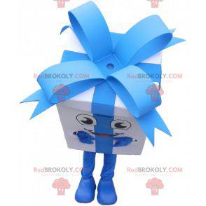Giant gift wrapping mascot with a pretty blue ribbon -