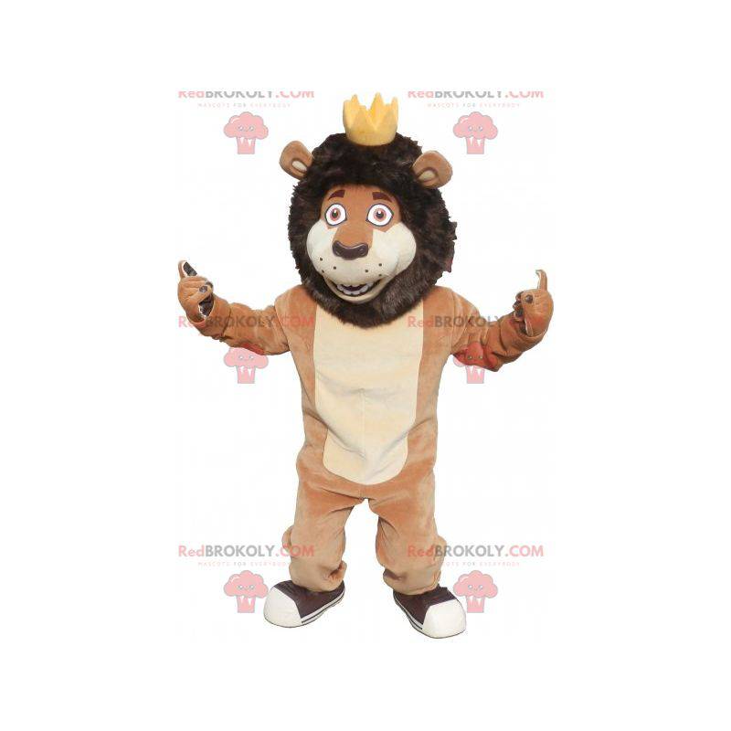 Bruine en beige leeuw mascotte met een kroon - Redbrokoly.com