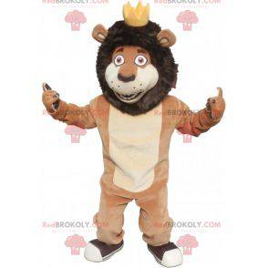 Mascota del león marrón y beige con una corona - Redbrokoly.com