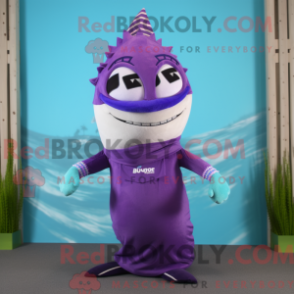 Fantasia de mascote de Barracuda Roxo com calça de yoga e cachecóis - Mascotes Barracudas - REBROKO_240855 - RedBrokoly.com