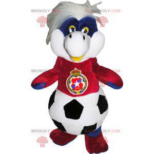 Mascota de peluche con cuerpo de globo y camiseta de fútbol. -