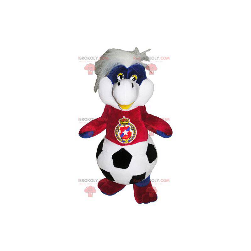 Mascota de peluche con cuerpo de globo y camiseta de fútbol. -