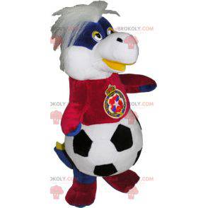 Mascote de pelúcia com corpo de balão e camisa de futebol -