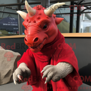 Rød Triceratops maskot...