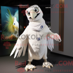 Fantasia de mascote de Arqueoptérix branco personagem com parca e cachecóis - Mascotes Archaeopteryx - RedBrokoly.com