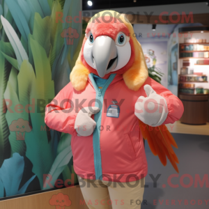 Peach Macaw maskot kostume...
