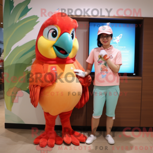 Peach Macaw maskot kostume...
